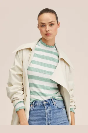 MANGO Women Blue & White Striped T-shirt