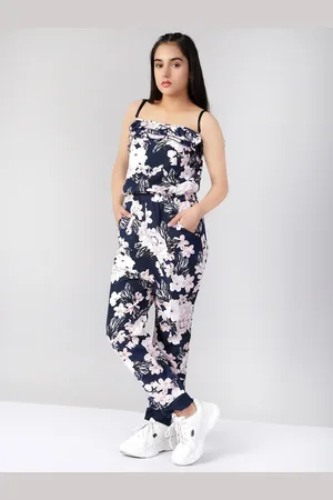 naughty ninos Girls Navy Blue & White Printed Basic Jumpsuit