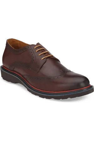 Delize Men Brown Solid Leather Semi-Formal Brogues