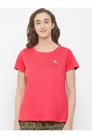 Soie Women Red Solid Lounge T-Shirt