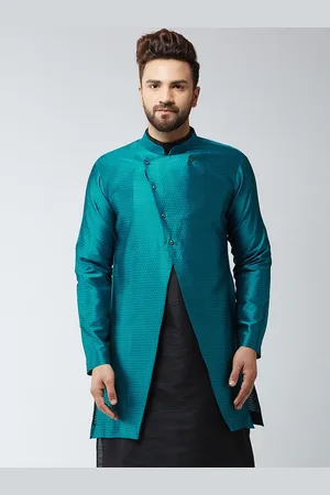 SOJANYA Men Blue Woven Design Sherwani Jacket