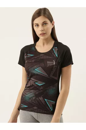 Campus Women Black & Blue Printed T-shirt