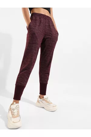 Campus Women Maroon & White Striped Cotton Dry Fit Joggers
