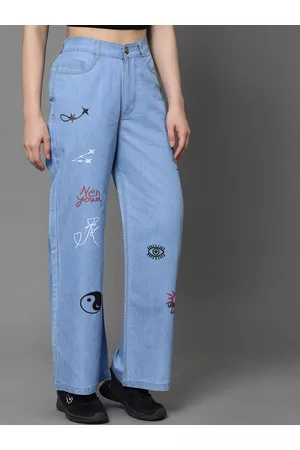 KASSUALLY Women Blue Wide Leg High-Rise Jeans