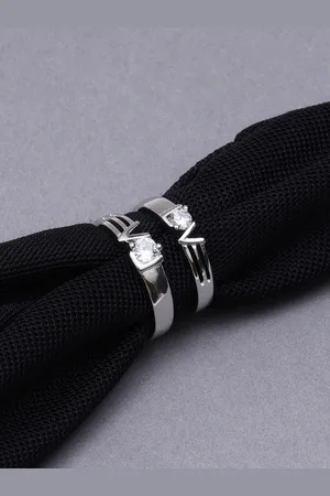 karatcart Set Of 2 Silver-Plated White AD-Studded Couple Finger Ring