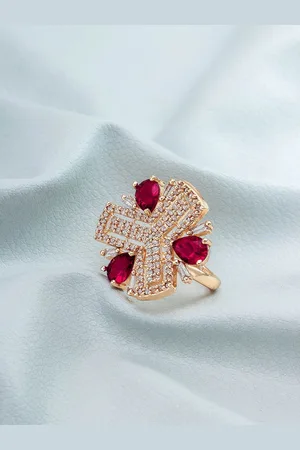 Aadita Rose Gold-Plated Rose Gold Stone Studded Finger Ring