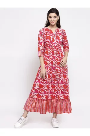 INDIBELLE Women Red & White Printed Maxi Dress
