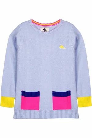 Cherry Crumble Girls Blue Colourblocked Pullover Sweater