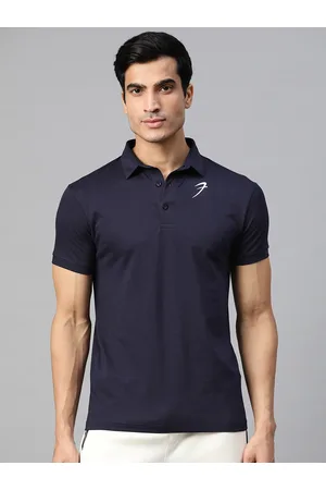 FUAARK Men Navy Blue Polo Collar Slim Fit Training or Gym T-shirt