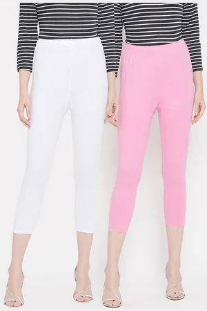 Tulsattva Women Pack Of 2 White & Pink Solid Three-Fourth Length Leggings