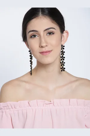 Jewels Galaxy Black Gold-Plated Floral Drop Earrings