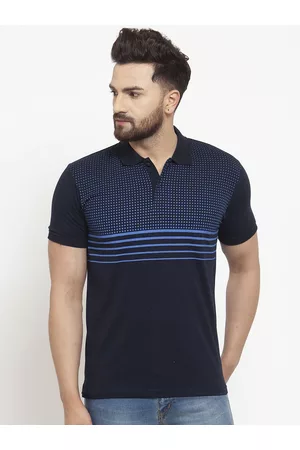 WILD WEST Men Blue Striped Polo Collar T-shirt