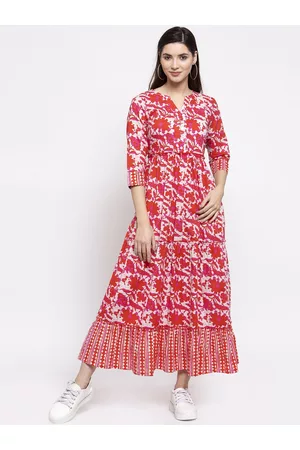 INDIBELLE Women Red & White Printed Fit and Flare Dress