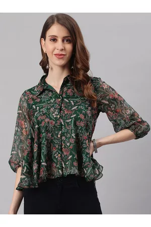 Janasya Women Floral Printed Shirt Style Top