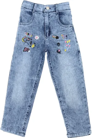 Cremlin Clothing Girls Blue Embroidered Heavy Fade Jeans