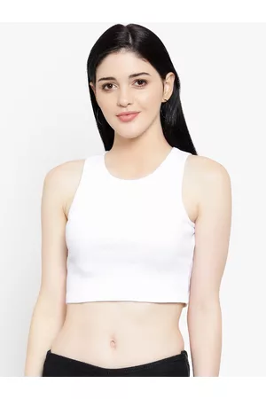 LE BOURGEOIS Women White Solid Crop Top