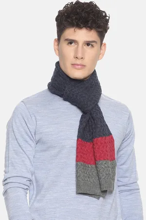 513 Clothing Men Grey & Red Colourblocked Knitted Muffler