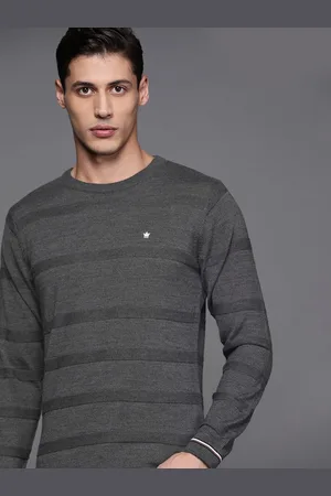 Louis Philippe Men Charcoal Grey Striped Pullover
