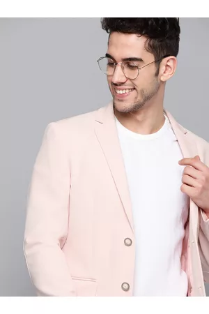 Mast & Harbour Men Pink Textured Single-Breasted Casual Blazer