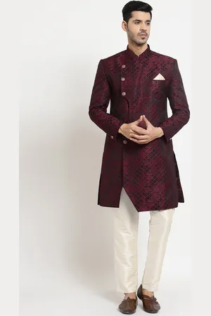 KLOTTHE Men Maroon & White Sherwani Set