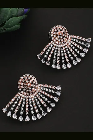 Bhana Fashion White AD Studded Rhodium Plated Studs Earrings