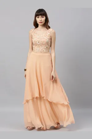 Ethnovog Women Peach-Coloured Embroidered Fit and Flare Dress