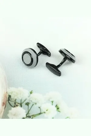 Tossido Men Grey & Black Solid Cufflink