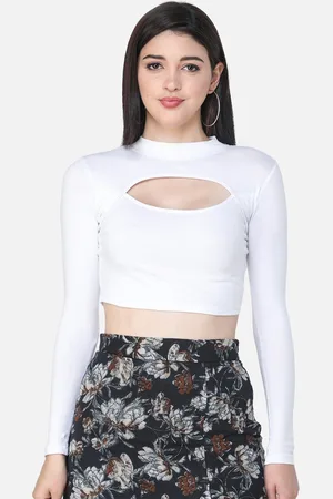 Cation White Solid Fitted Crop Top