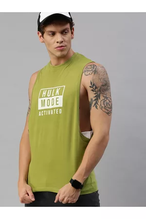 Kook N Keech Men Olive Green Printed Round Neck Pure Cotton Oversized T-shirt
