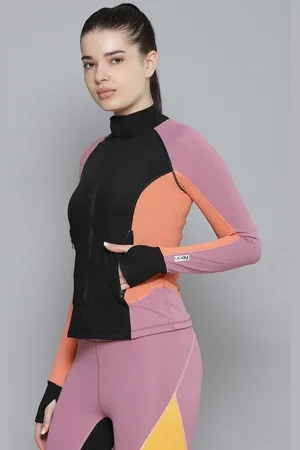 Fitkin Women Black & Orange Colourblocked Training Quick Dry Sporty Jacket
