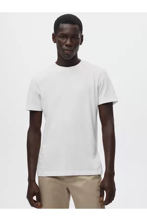 MANGO Men T-shirts - Men White Slim Fit Pure Cotton Basic T-shirt