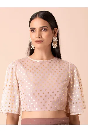 INDYA Pink & Gold-Toned Blouson Crop Top