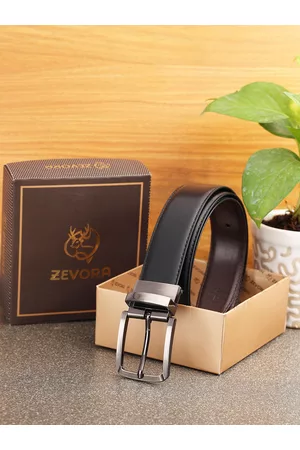ZEVORA Men Black and Brown Reversible Textured PU Formal Belt
