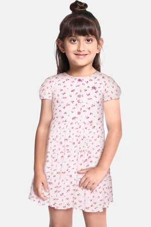 girls white pink floral print tiered fit flare dress