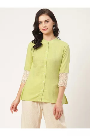 FABRIC FITOOR Women Lime Green Solid Shirt Style Top