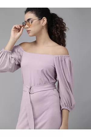 Roadster Purple Solid Off-Shoulder Sheath Dress