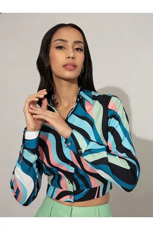 20Dresses Women Blue Striped Cropped Casual Shirt