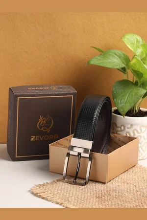 ZEVORA Men Black Textured Reversible Belt