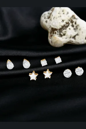 Ami Set of 4 Gold-Plated Contemporary Studs Earrings