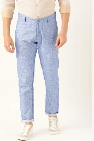 SOJANYA Men Blue & Off-White Smart Regular Fit Checked Trousers