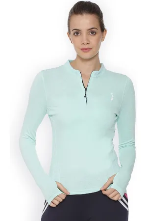 Campus Women Sea Green Henley Neck Running T-shirt