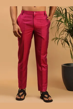 Vastramay Men Fuchsia Relaxed-Fit Trousers