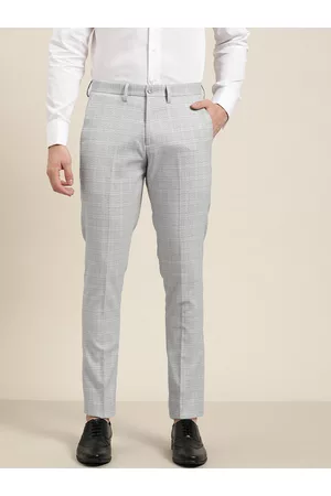 Buy Men Navy Blue Slim Fit Checked Formal Trousers online  Looksgudin