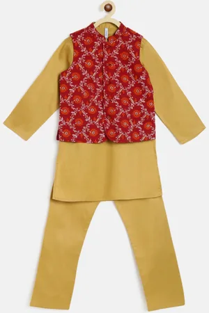 Campana Boys Floral Printed Pure Cotton Kurta with Pyjamas & Jacket