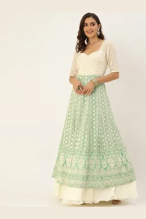 Ethnovog Women Green Embroidered Fit and Flare Dress