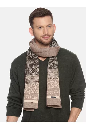 513 Clothing Men Brown & Beige Woven-Design Knitted Muffler