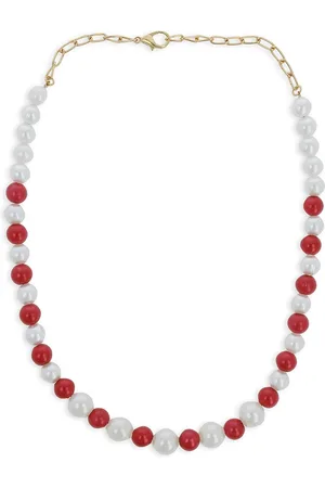 Akshara Clothing Girls White & Red Synthetic Handcrafted Necklace