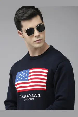U.S. Polo Assn. Men Navy Blue Graphic Print Pure Cotton Pullover