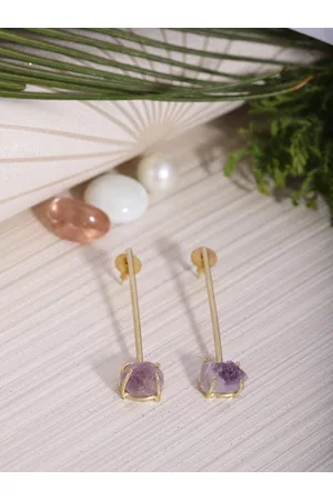 Berserk Gold-Plated & Purple Contemporary Amethyst Stick Drop Earrings