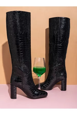 SAINT G. Women Black Solid Vegan Leather Slouchy Boots